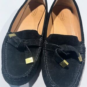 Coach Black Suede Loafers with Gold Details